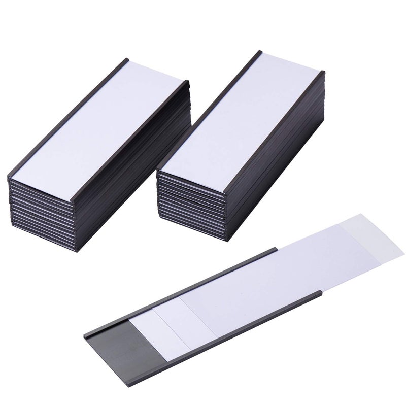 Eeoyu Magnetic Label Holders with Magnets Magnetic Data Card Holders with Clear Plastic Protectors for Metal Shelf, Whiteboard, Set of 50 (1 x 3 Inch) - Image 1
